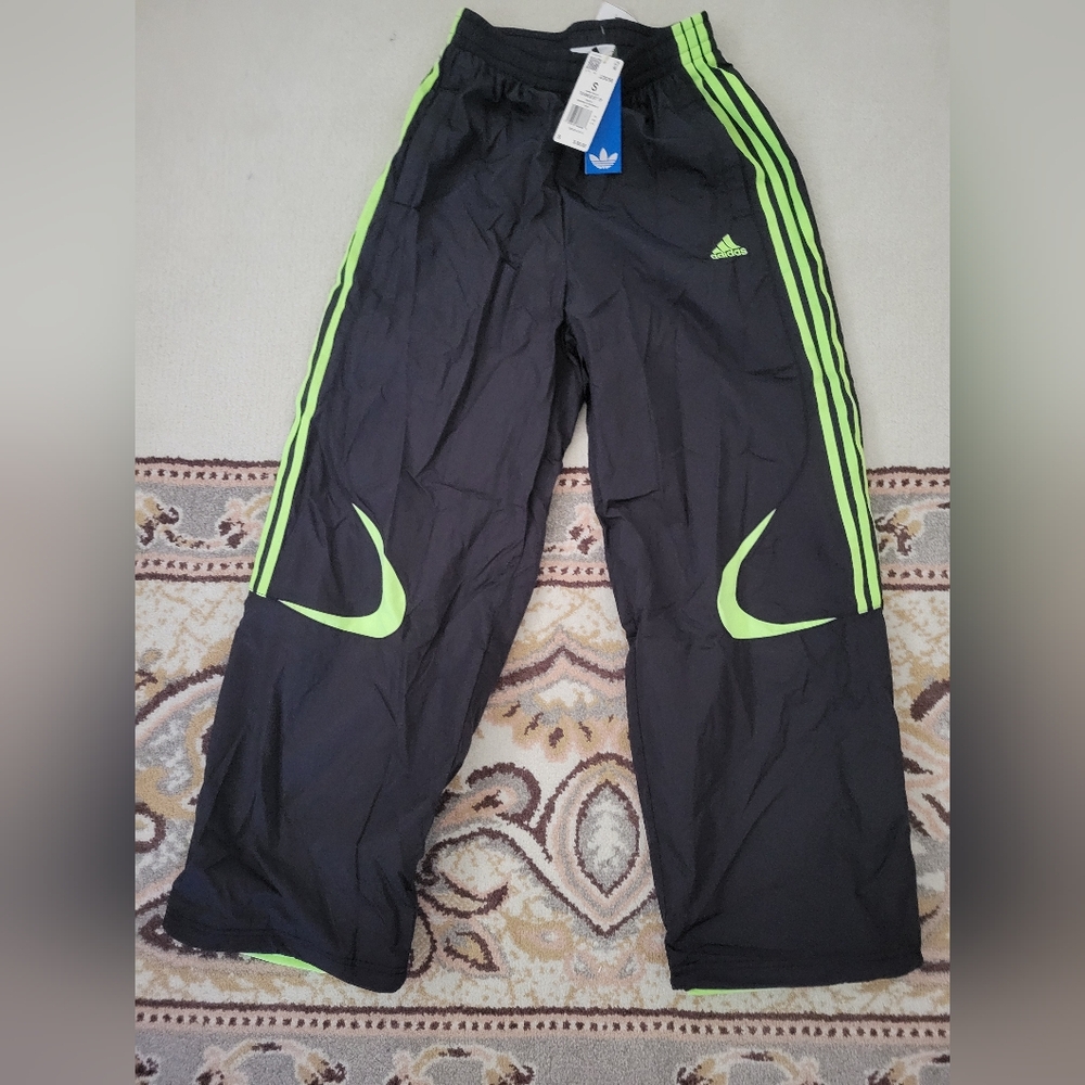 Adidas Originals Women's Black and Neon Green Track Pants